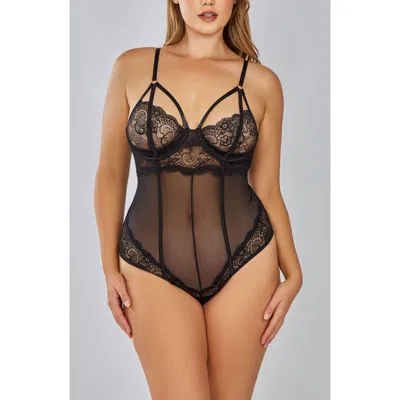 Icollection Lace Underwire Strappy Underbust Bodysuit In Black