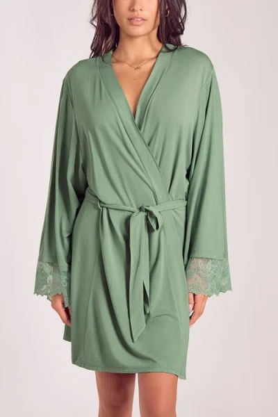 Icollection Lace-trimmed Modal Robe With Adjustable Ties In Green