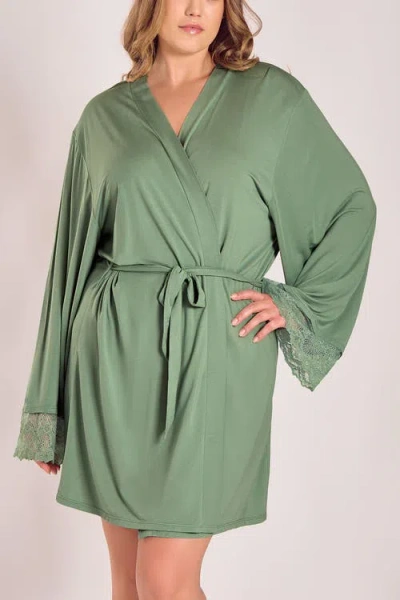 Icollection Lace-trimmed Modal Robe With Adjustable Ties In Green
