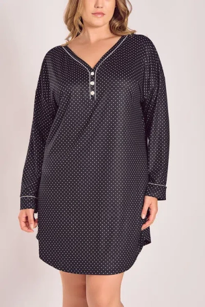 Icollection Microfiber Knit Sleep Shirt With Functional Buttons In Black