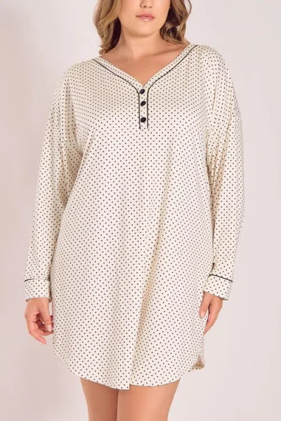 Icollection Microfiber Knit Sleep Shirt With Functional Buttons In Neutral