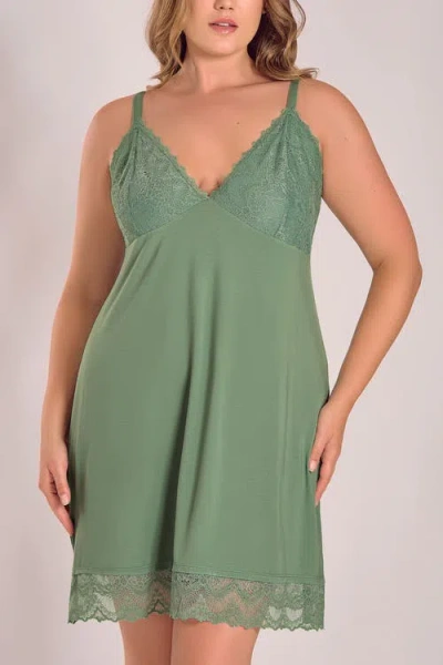 Icollection Modal Knit Chemise With Lace Cups In Green