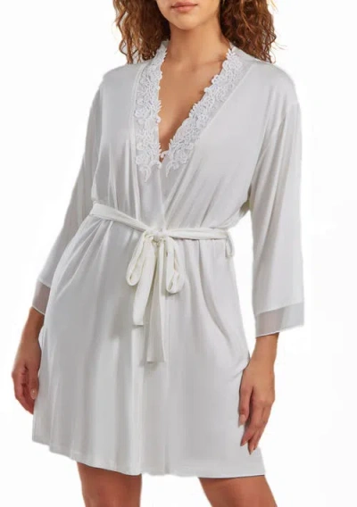 Icollection Modal Lace Robe With Mesh Sleeve Trims In White