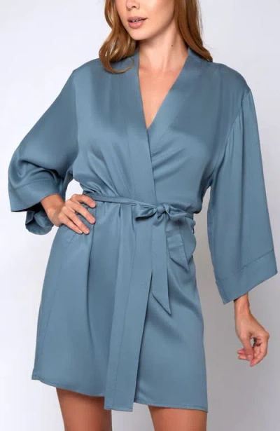 Icollection Organic Cotton And Tencel Blend Robe In Blue