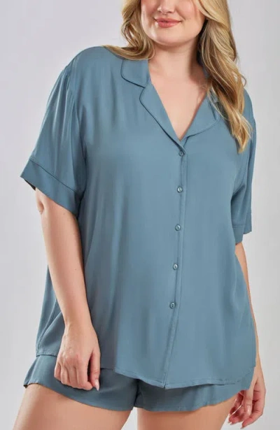 Icollection Organic Cotton And Tencel Notched Collar Pajama Set In Blue