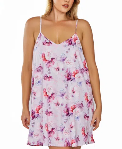 Icollection Plus Size 1pc. Soft Brushed Nightgown Printed In All Over Floral In Purple