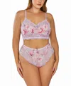ICOLLECTION PLUS SIZE 2PC. BRUSHED LINGERIE SET TRIMMED IN ELEGANT SOFT LACE
