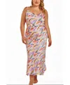 Icollection Plus Size Cowl Neck Satin Print Gown
