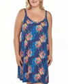 Icollection Plus Size Floral Microfiber Nightgown In Blue
