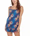 Icollection Plus Size Floral Microfiber Tank And Short Pajama Set In Blue