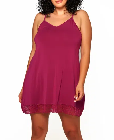 Icollection Plus Size Josie Modal Trimmed In Lace Lingerie Chemise