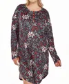 Icollection Plus Size Short Sleeve Ultra Soft Floral Print Sleepshirt Nightgown In Black