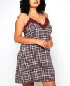 Icollection Plus Size Modal Cozy Plaid Trimmed In Elegant Lace 1 Pc Nightgown In Gray