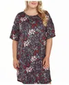 Icollection Plus Size Short Sleeve Ultra Soft Floral Print Sleepshirt Nightgown In Black