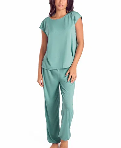 Icollection Plus Size Soft Breathable Pajama Set With Cap-sleeve Top And Jog Pants In Green