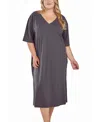 Icollection Plus Size Soft Knit Short Sleeve Nightgown Dress In Charcoal
