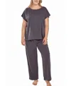 ICOLLECTION PLUS SIZE SOFT KNIT TOP AND CROP PANT PAJAMA SET
