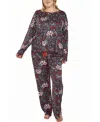 Icollection Plus Size Ultra Soft Floral Print Top And Pant Pajama Set In Black