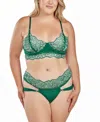 Icollection Plus Size Underwire Bra And Panty Lingerie Set In Green