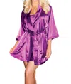 Icollection Satin 3/4 Sleeve Robe In Purple In Purple