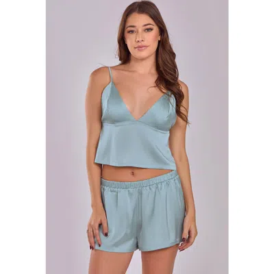 Icollection Satin Cami And Shorts Pajama Set In Green