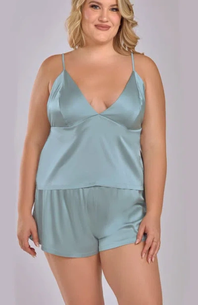 Icollection Satin Cami And Shorts Pajama Set In Blue