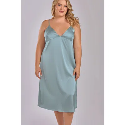 Icollection Satin Nightgown With Adjustable Straps In Green