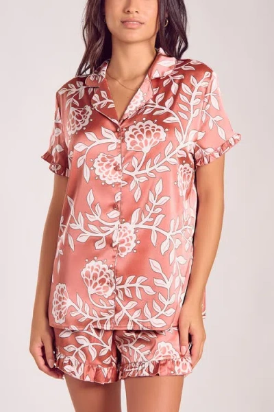 Icollection Satin Nightgown With Ruffle Neckline In Pink