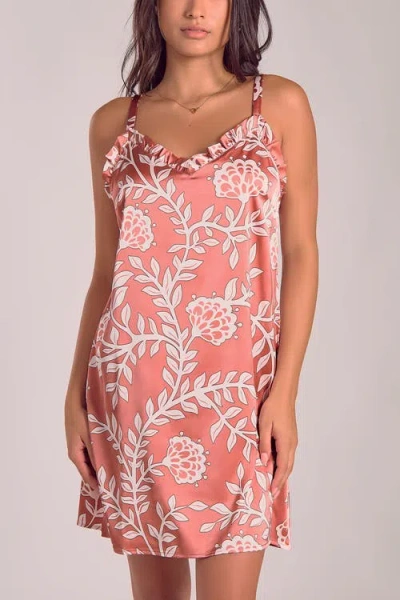 Icollection Satin Nightgown With Ruffle Neckline In Multi