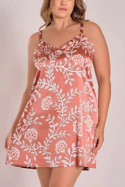 Icollection Satin Nightgown With Ruffle Neckline In Pink