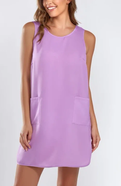 Icollection Satin Sleeveless Dress With Pockets In Purple