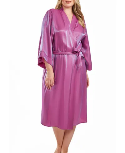 ICOLLECTION SKYLER PLUS SIZE IRREDESANT ROBE WITH SELF TIE SASH AND INNER TIES