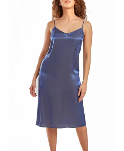 Icollection Skyler Plus Size Irredesant Satin Dress With Adjustable Straps In Blue