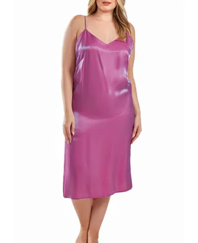 Icollection Skyler Plus Size Irredesant Satin Dress With Adjustable Straps In Purple