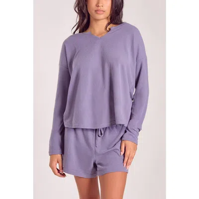 Icollection Soft Waffle Knit Pajama Set With Drawstring Shorts In Purple