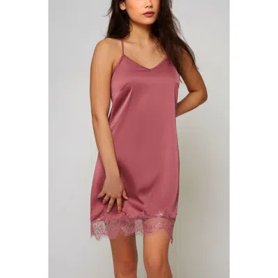 Icollection Stretch Satin Lace-trim Chemise In Pink