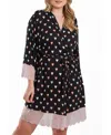Icollection Tobey Plus Size Modal Hearts Robe Trimmed In Contrast Lace With Self Tie Sash In Pink-black