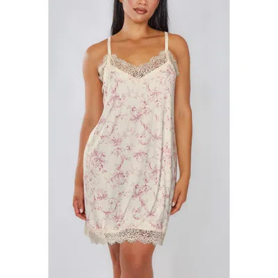 Icollection Toile Print Lace-trim Knit Chemise (plus Size) In Ivory