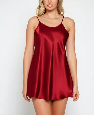 Icollection Ultra Soft Satin Lingerie Chemise With Adjustable Straps In Burgundy