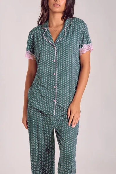 Icollection Viscose Lace-trim Pajama Set With Cropped Pants In Multi