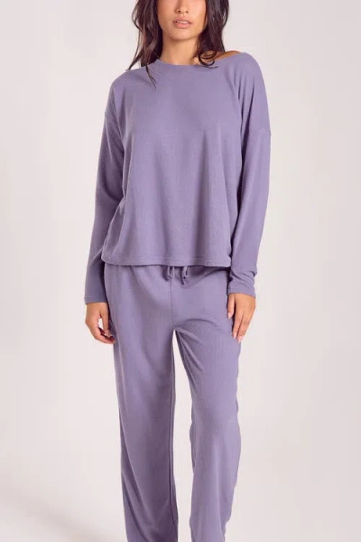 Icollection Waffle Knit Sleep Set With Drawstring Pants In Purple