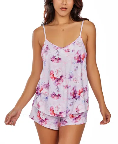 Icollection Women's 2pc. Soft Floral Tank And Short Pajama Set In Purple