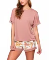 Icollection Women's 2pc. Soft Pajama Set Trimmed In Lace In Rose