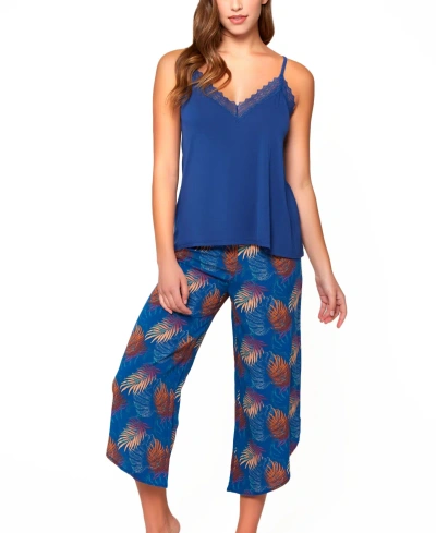 Icollection Women's 2pc. Capri And Tank Pajama Set Trimmed In Lace In Navy-blue