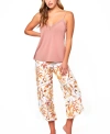 Icollection Women's 2pc. Capri And Tank Pajama Set Trimmed In Lace In Rose