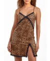 Icollection Women's Chiya Leopard Chemise With Lace Trim And Front Lace Slit In Leopard