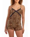 Icollection Women's Chiya Leopard Pajama Short Set Trimmed In Lace, 2 Piece In Leopard