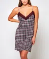 Icollection Plus Size Modal Cozy Plaid Trimmed In Elegant Lace 1 Pc Nightgown In Gray