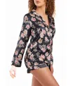 Icollection Women's Cyrus Floral Satin Pajama Short Set With Cuff Detail In Multi-black