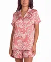 Icollection Women's Floral Stretch Woven Short-sleeve Pajama Set In Purple